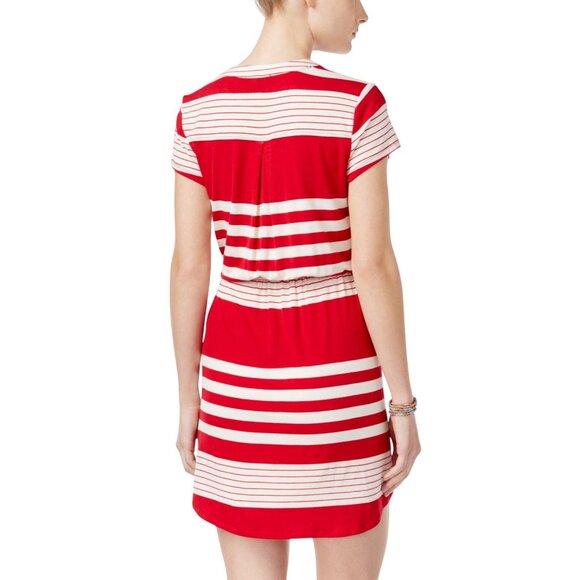 NWT As U Wish Juniors Striped Drawstring T-Shirt Dress Red Stripe S - Picture 2 of 7